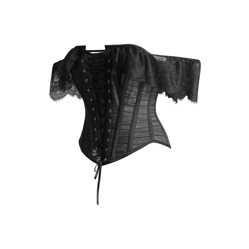 Attitude Corsets - Jazmina Rococo Off Shoulder Overbust korset - Zwart